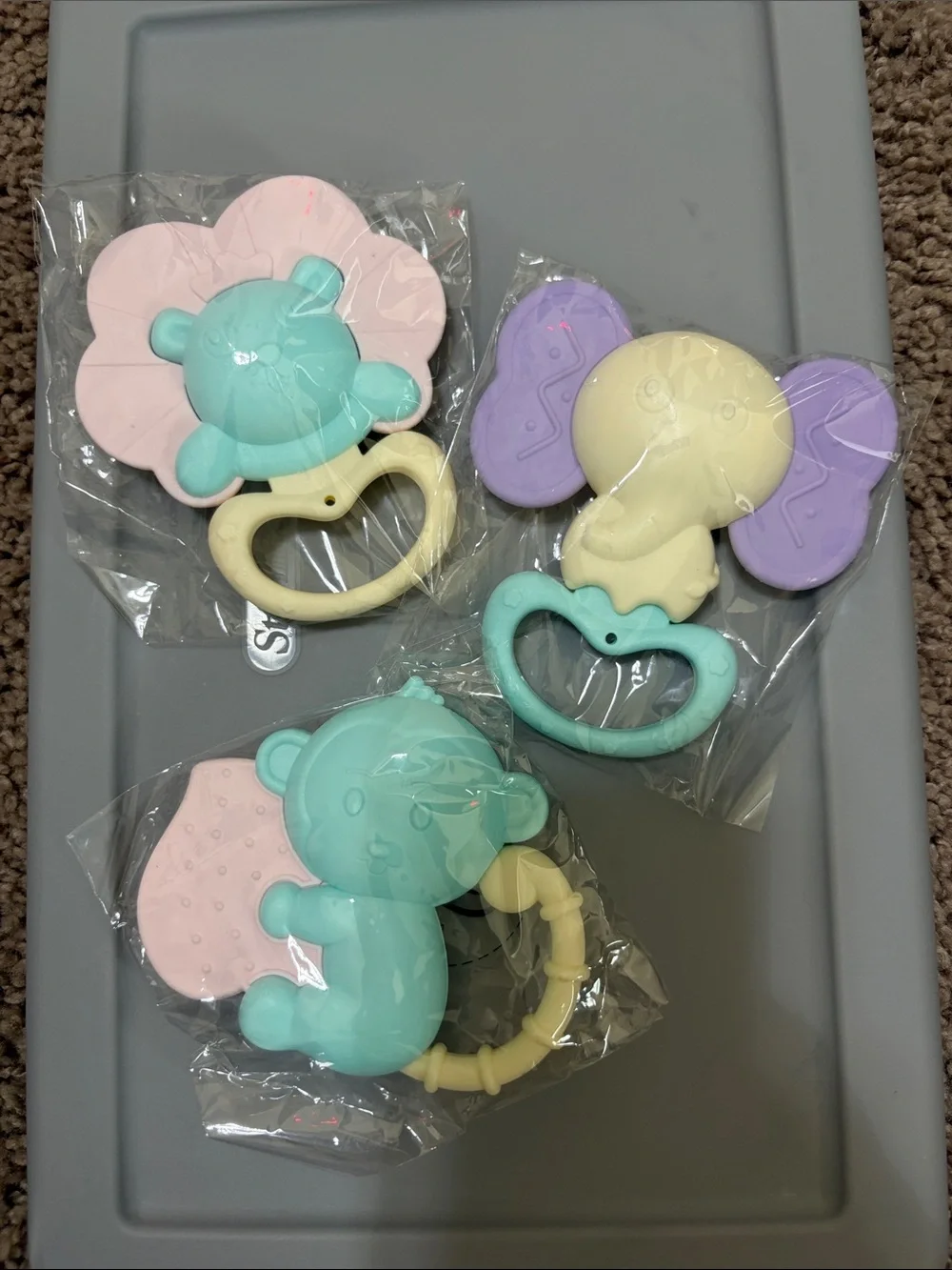 Pastel Animal Teething Rattle Set - Soft Mint, Lavender, Pink